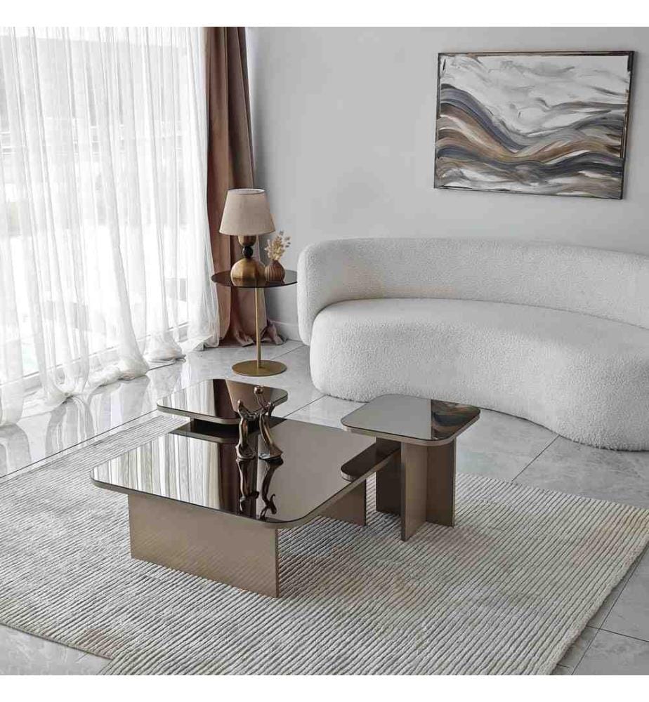 Couchtisch-Set – Beige-Bronze