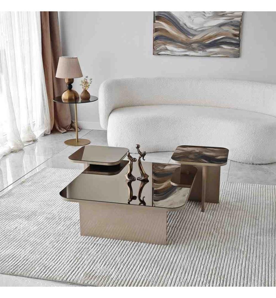 Couchtisch-Set – Beige-Bronze