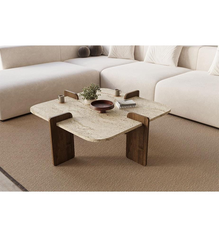 Coffee Table - Travertine Walnut
