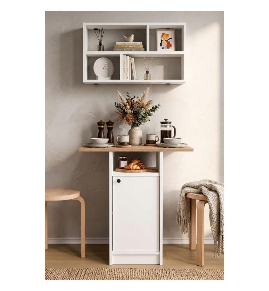 Ensemble table à manger et étagère murale (2 pièces) - Chêne blanc