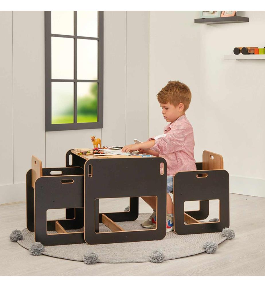 Kindertischset – Schwarz, naturbelassen