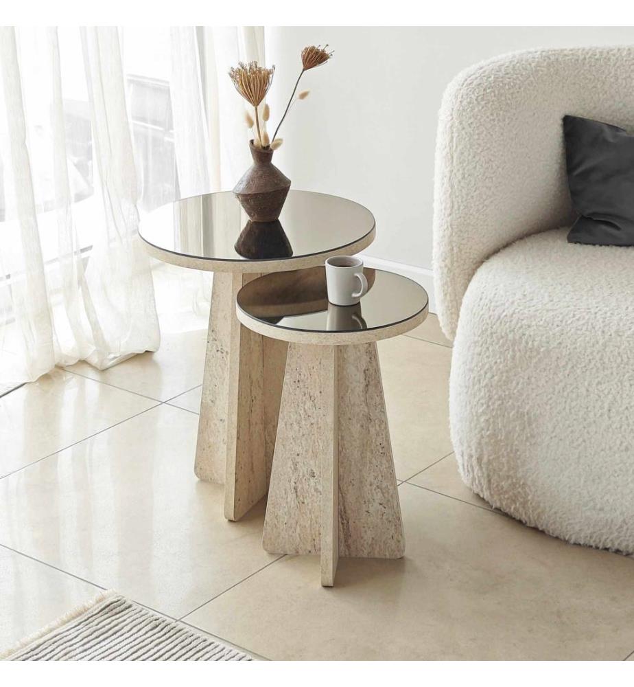 Ensemble de tables d'appoint - Travertin bronze