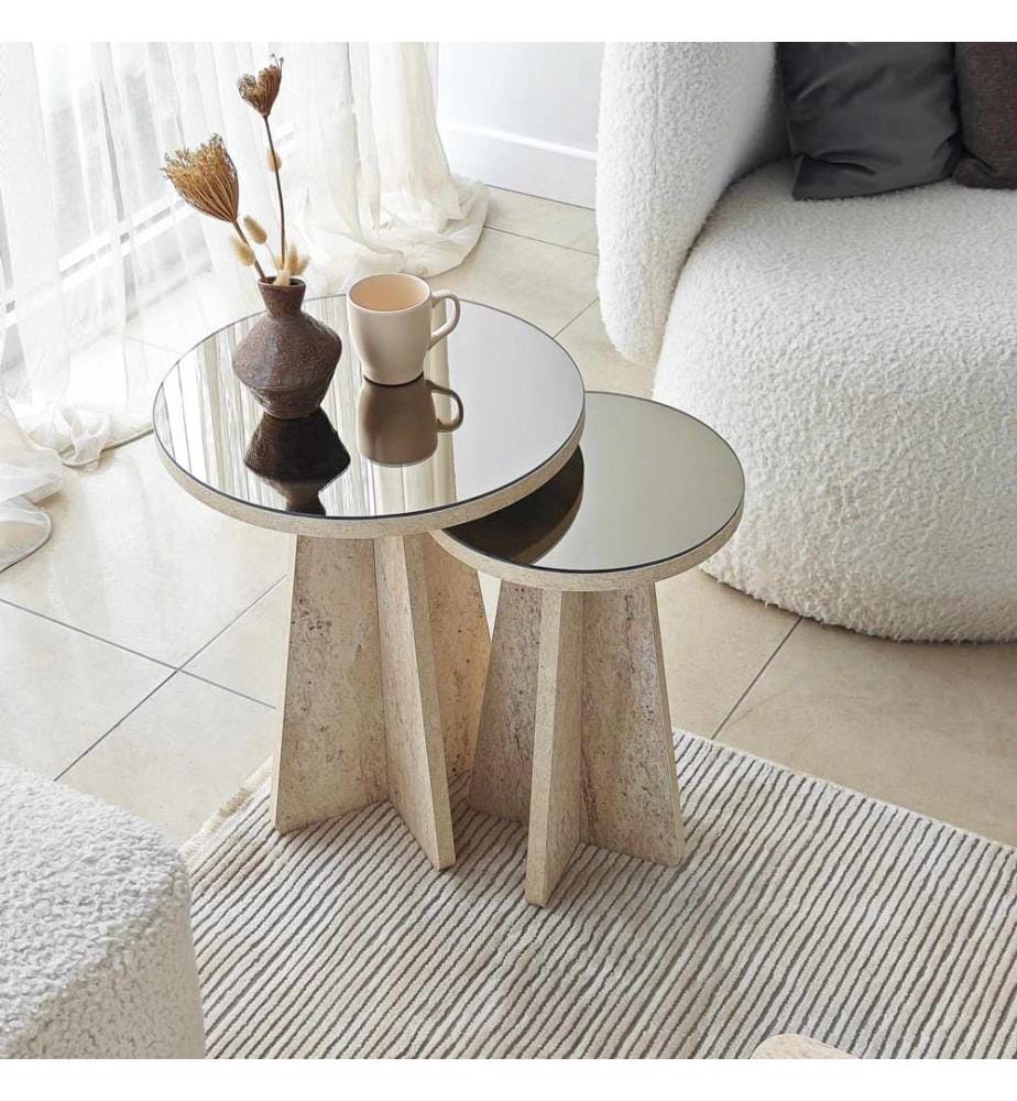 Ensemble de tables d'appoint - Travertin bronze