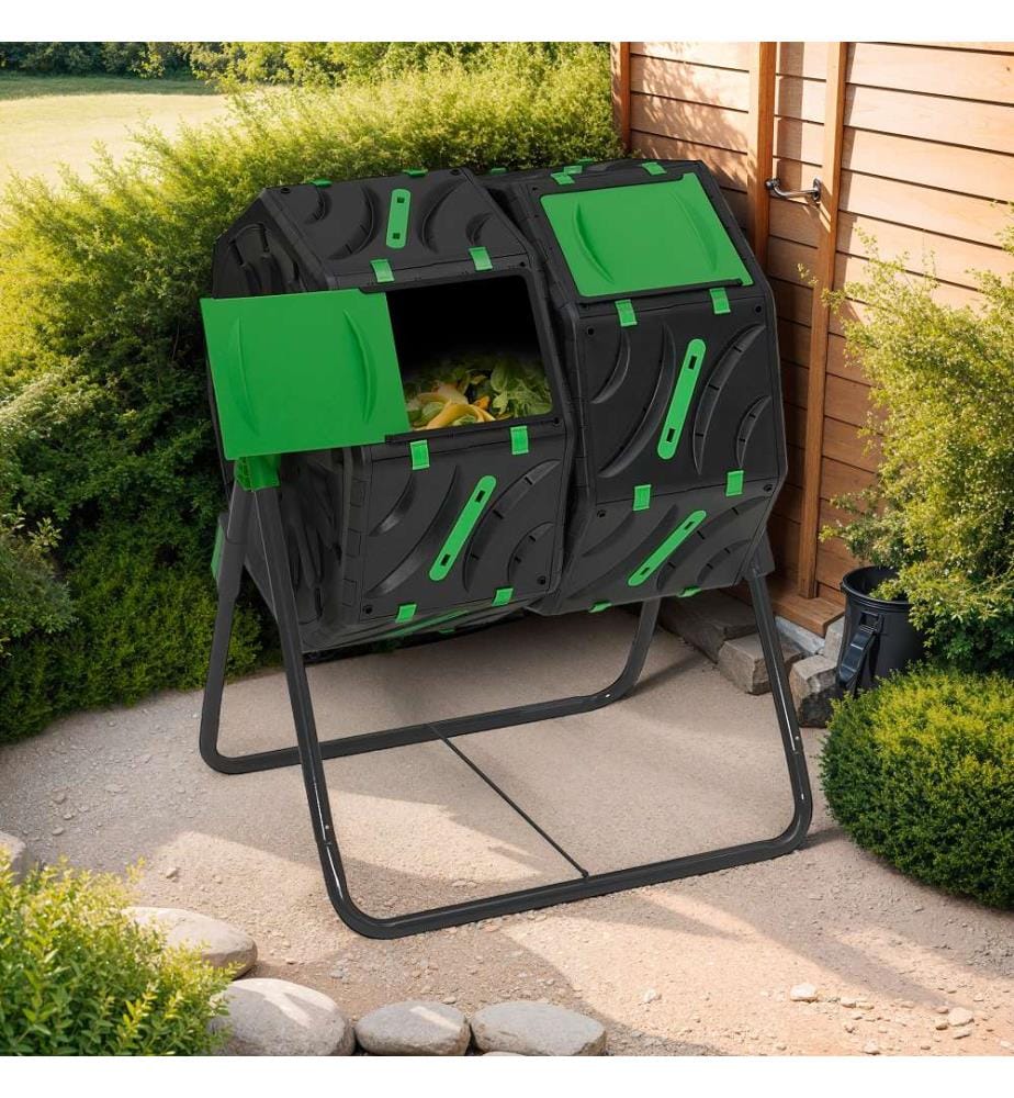 Bac de Compostage Rotatif Double Compartiments 140L - Noir et Vert