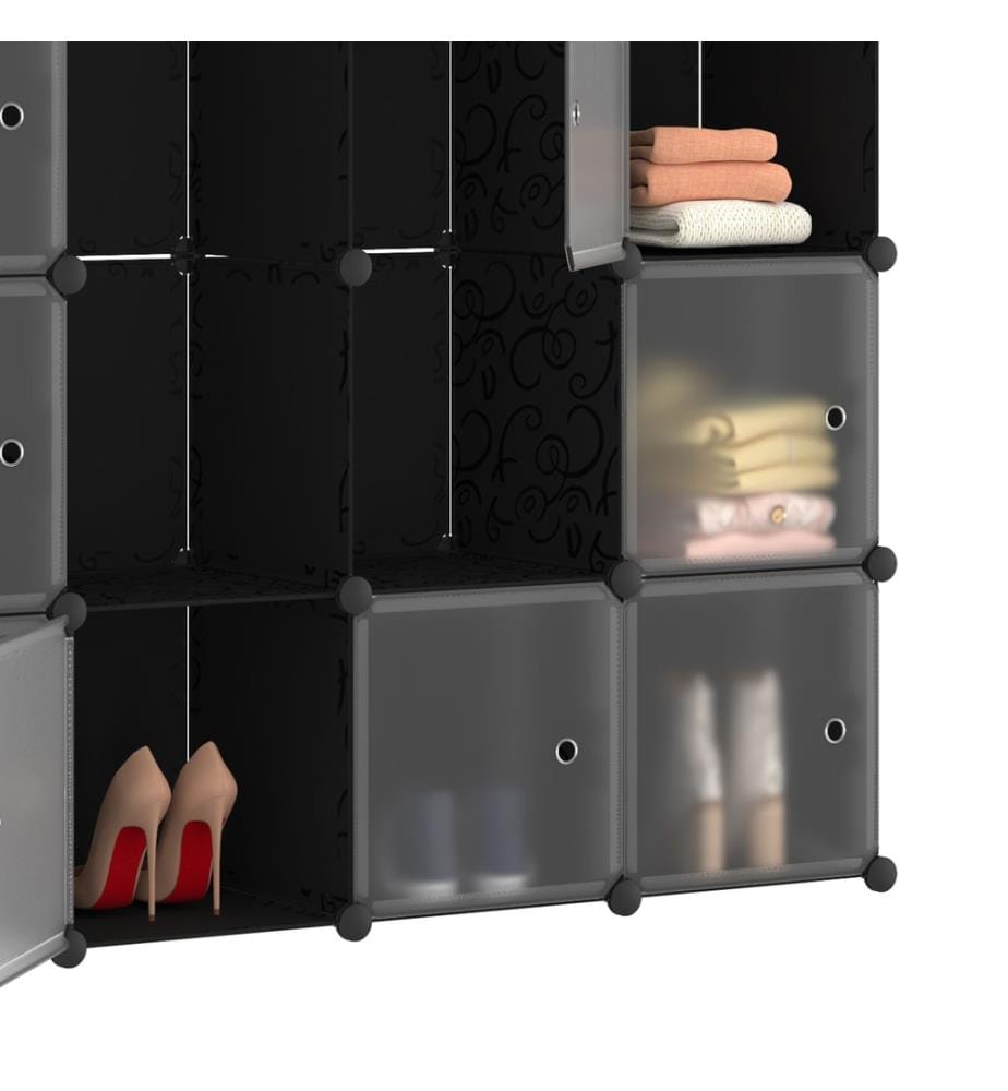 12-cube multifunctional storage cabinet 143 x 36 x 178 cm - Black