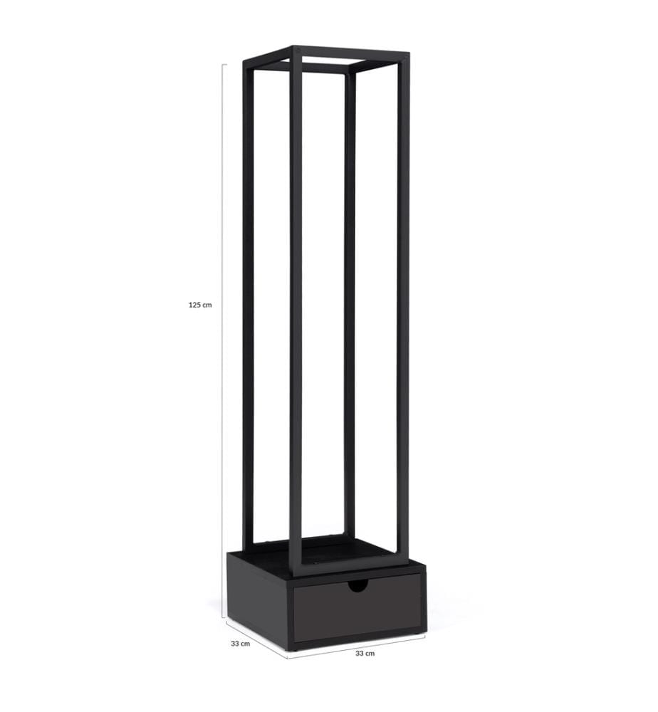 Vertikaler Kaminholzständer mit Schublade 125cm - Schwarz
