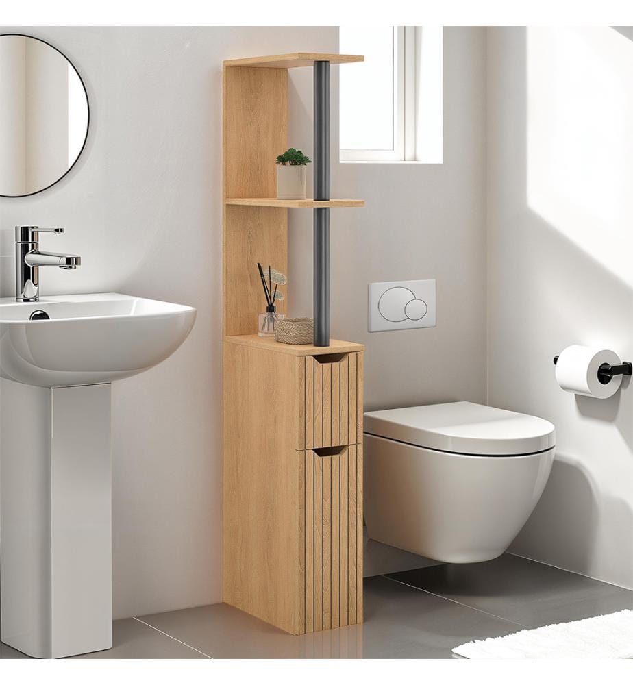 Badezimmersäule mit Regalen + 2 Türen Faustine - Braun