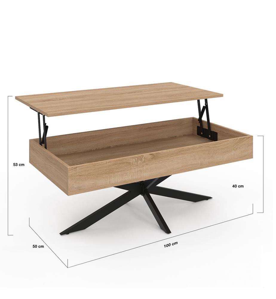 Spider coffee table with lift-up top L100cm - Brown and Black
