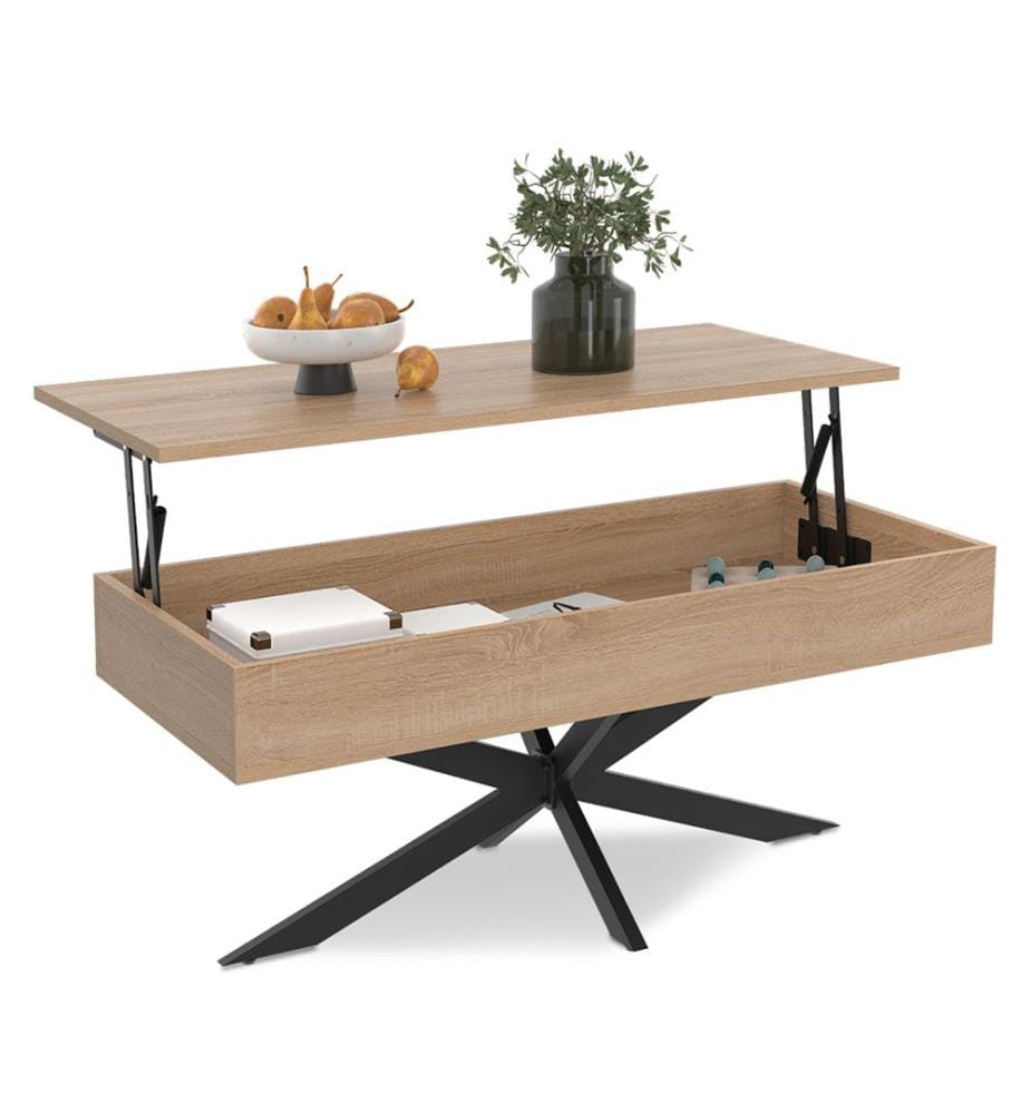 Spider coffee table with lift-up top L100cm - Brown and Black