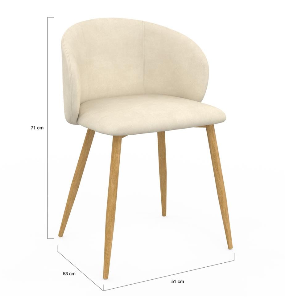 Lot de 2 Chaises Léona velours crème et pieds métal bois