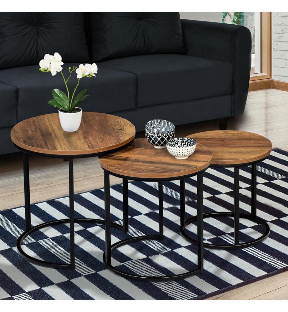 3er-Set Elize Couchtische - Schwarz & Hellbraun