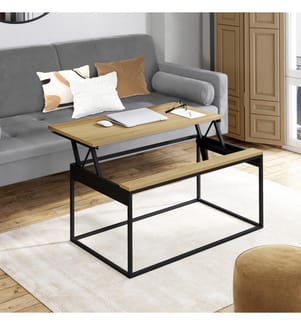 Couchtisch Memphis mit hochklappbarer Holzplatte und schwarzen Beinen B90cm