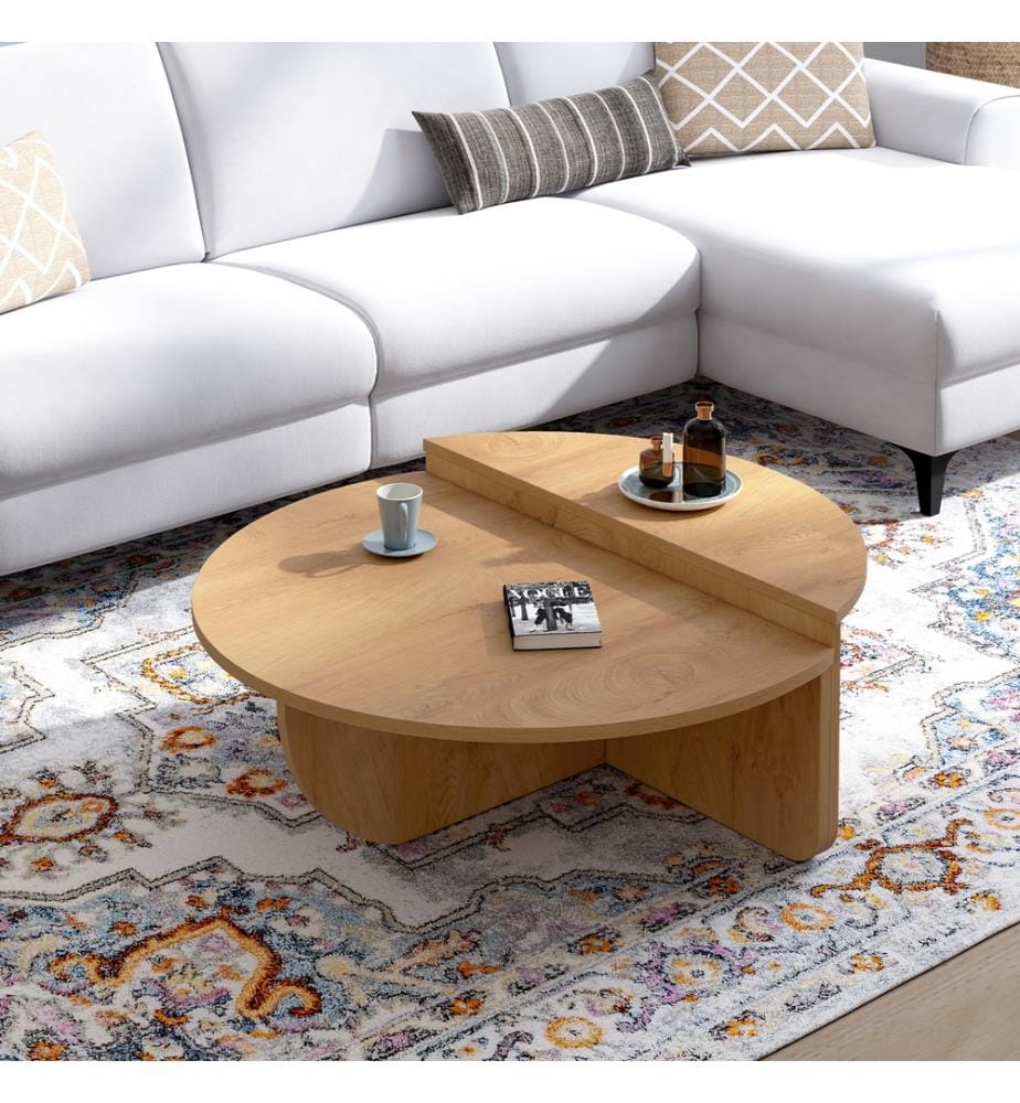 Runde asymmetrische Couchtische in Holzoptik