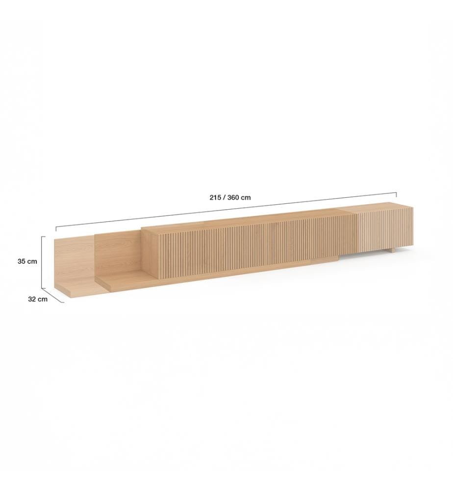 Ausziehbares TV-Möbel Movena Latteneffekt L215-360cm