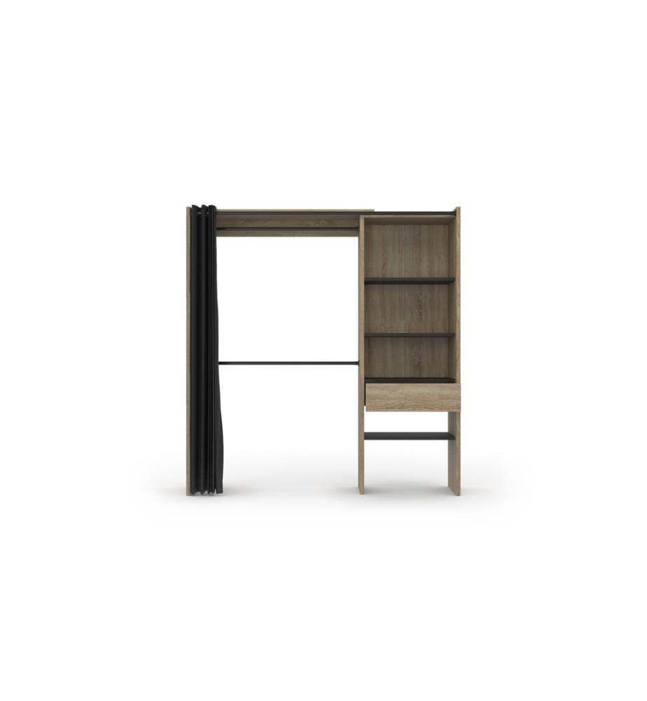 Ausziehbares Ankleidezimmer Mit Säule Und Garderobe Mit Vorhang 120-170x180cm - Holz Und Schwarz