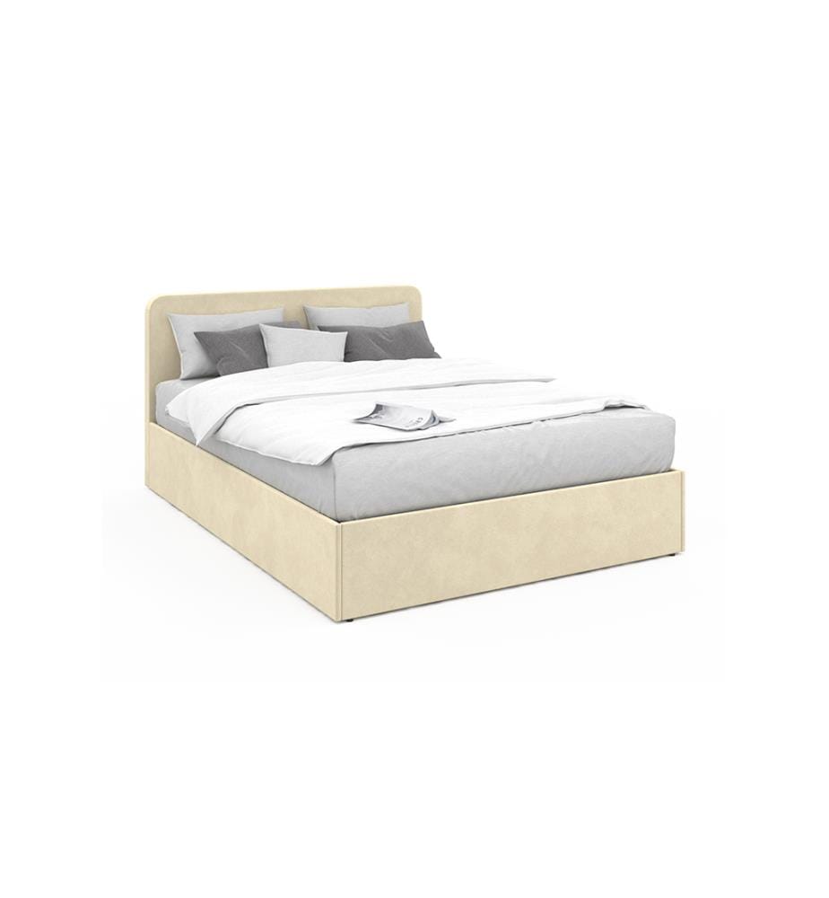 Velours-Truhenbett mit abgerundetem Kopfteil Louise 140 x 190 cm - Beige