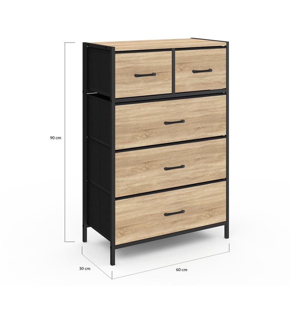 Iris 5-drawer chest - Brown and Black