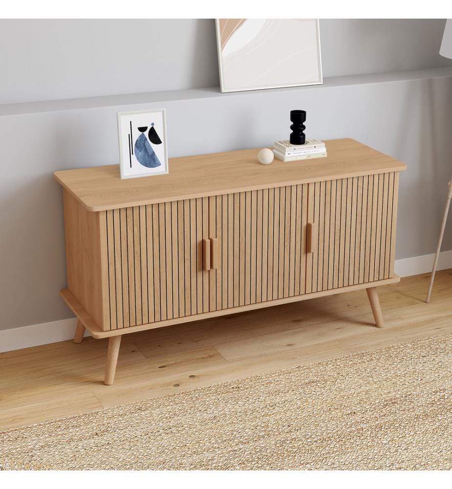 Anrichte Faustine 3 Türen Latteneffekt L110cm - Braun