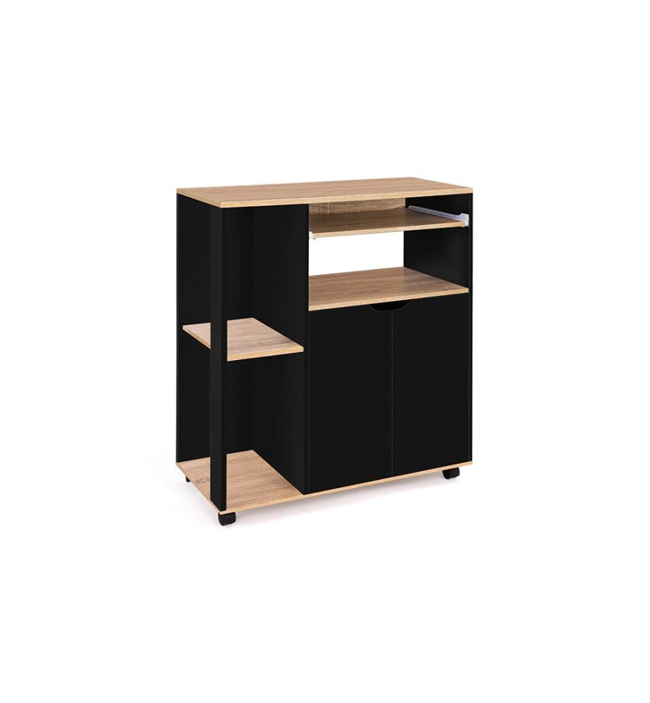 Credenza da cucina su ruote con contenitore 76 x 39,5 x 85 cm - Legno e nero