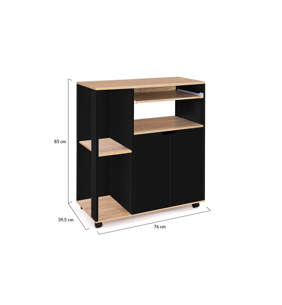 Credenza da cucina su ruote con contenitore 76 x 39,5 x 85 cm - Legno e nero