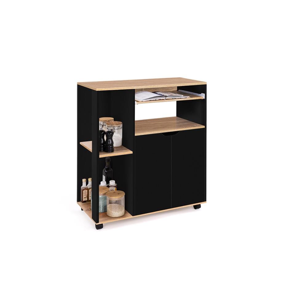 Credenza da cucina su ruote con contenitore 76 x 39,5 x 85 cm - Legno e nero