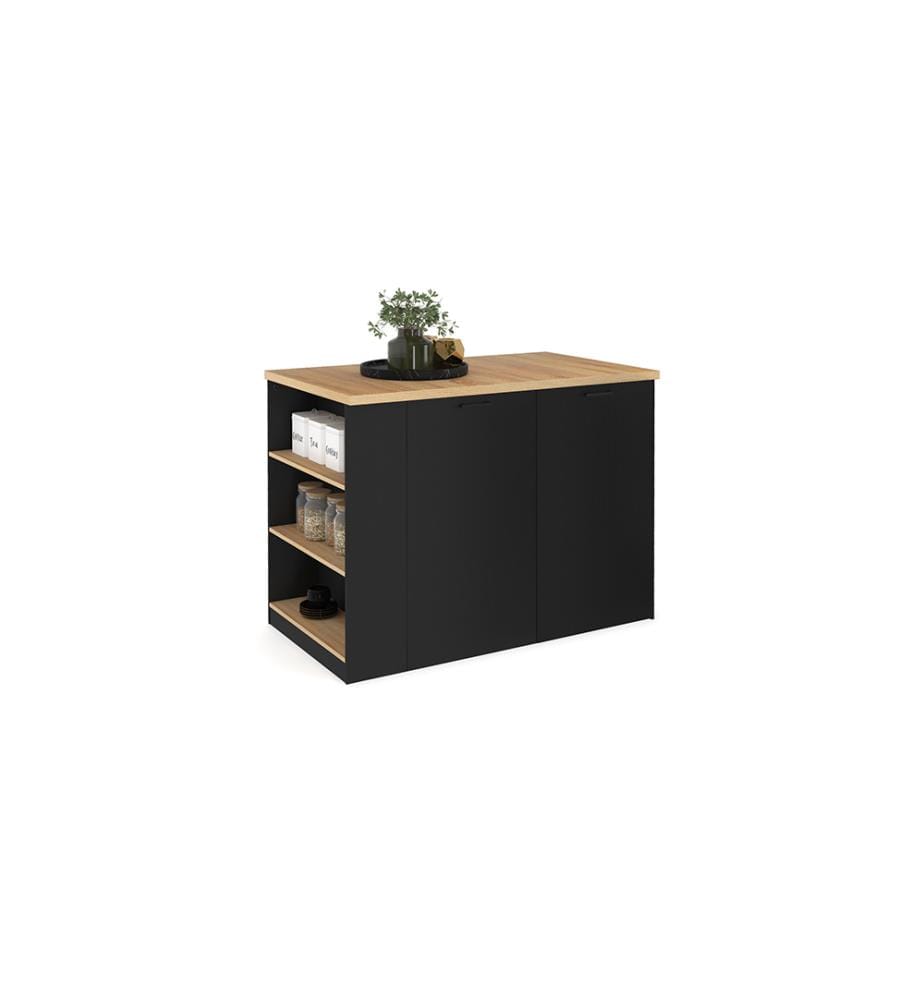 Dario Central Kitchen Island 120 x 70 x 90 cm - Wood & Black