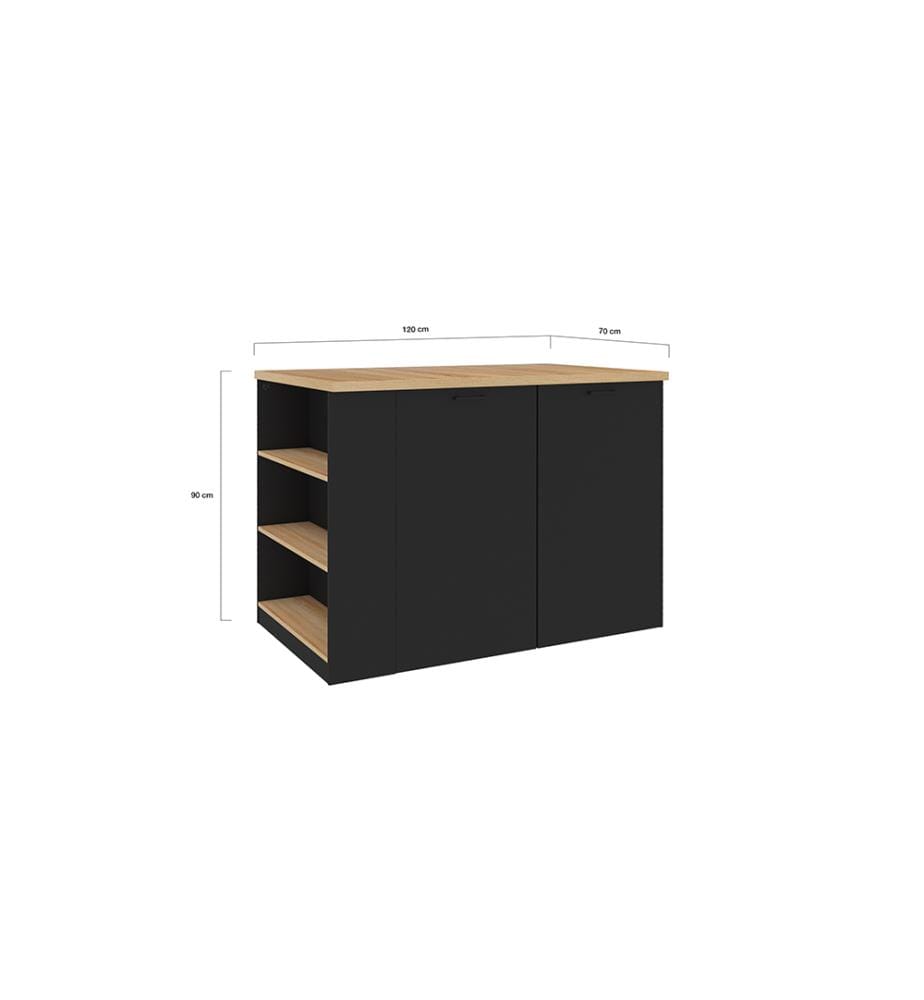 Dario Central Kitchen Island 120 x 70 x 90 cm - Wood & Black