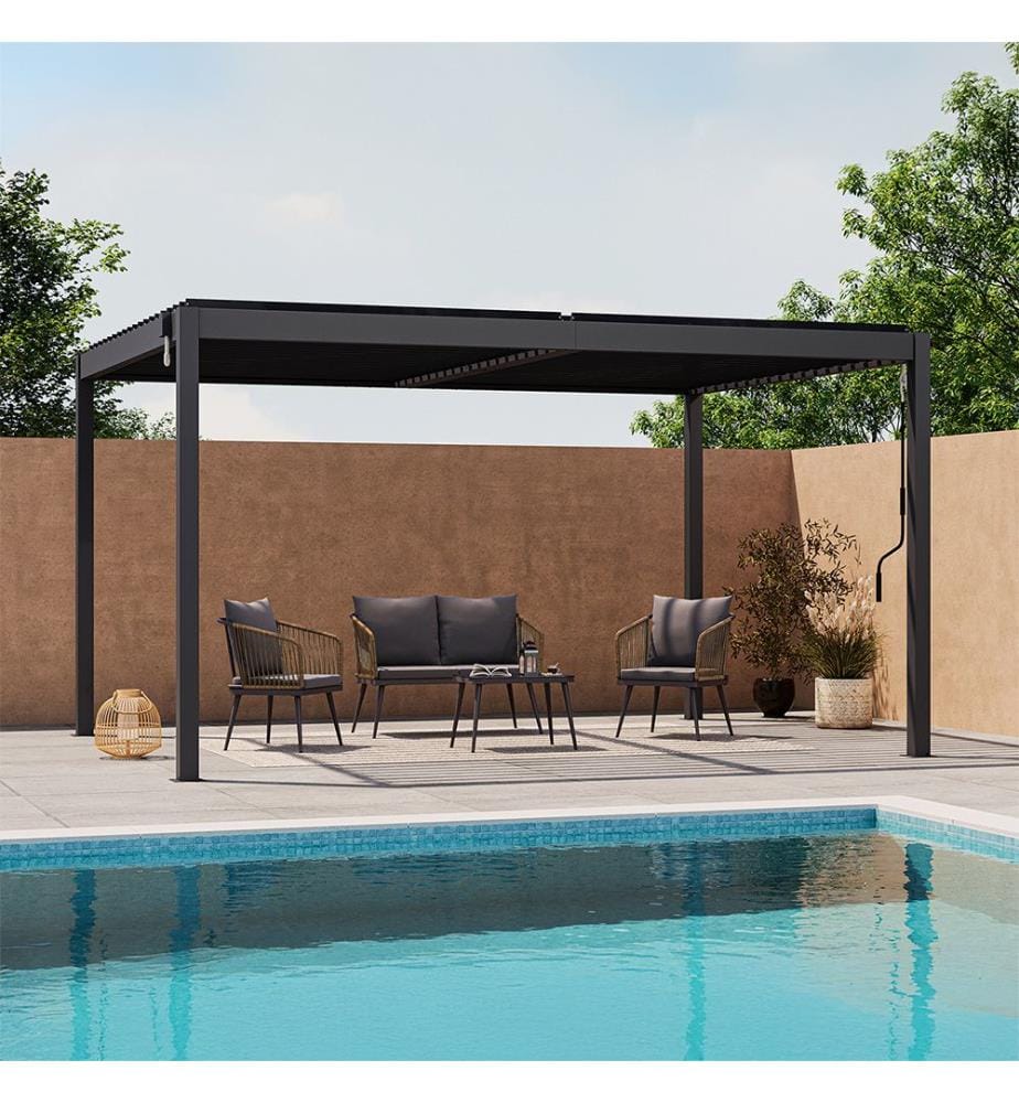 Pergola bioclimatique en aluminium 3x4m - Gris anthracite