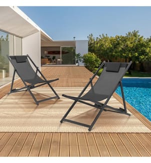 Lot de 2 Chiliennes en métal et toile - Anthracite
