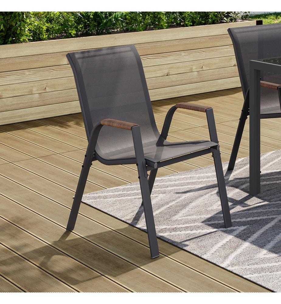 Lot de 6 Chaises de jardin Ozéa - Gris anthracite et Rotin 