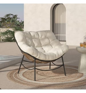 Fauteuil de jardin Lois rotin et coussin écru