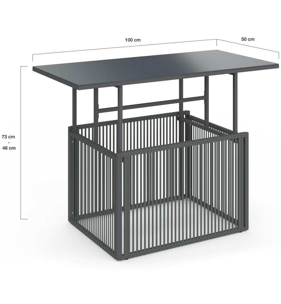 Table de jardin relevable Ozéa 100cm verre trempé gris