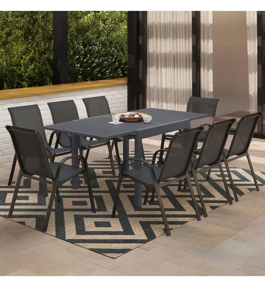 Salon de Jardin Extensible 8 Places - Gris