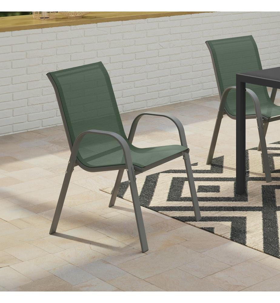 Lot de 6 Chaises de jardin empilables - Gris et Vert Olive
