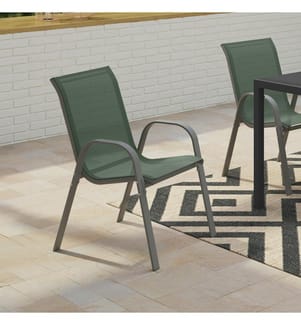 Lot de 6 Chaises de jardin empilables - Gris et Vert Olive