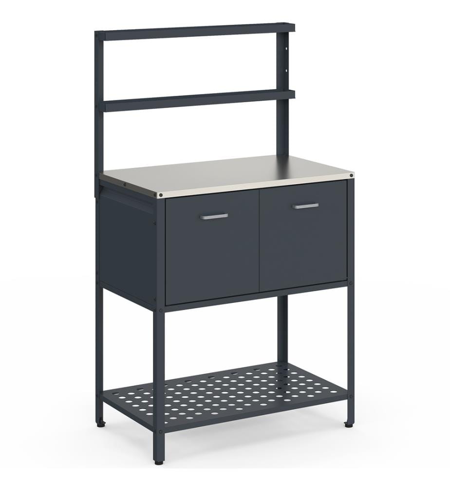 Meuble de cuisine extérieure Alméria 2 portes + étagères suspendues gris 