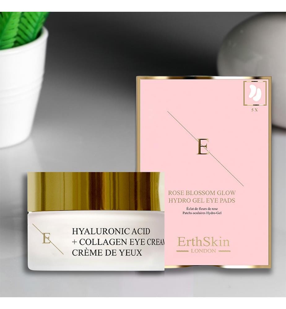 Acide hyaluronique + Collagène Pro Age Eye Cream 30 ml + Rose Blossom Glow Hydro-Gel Eye Pads 5 x 2