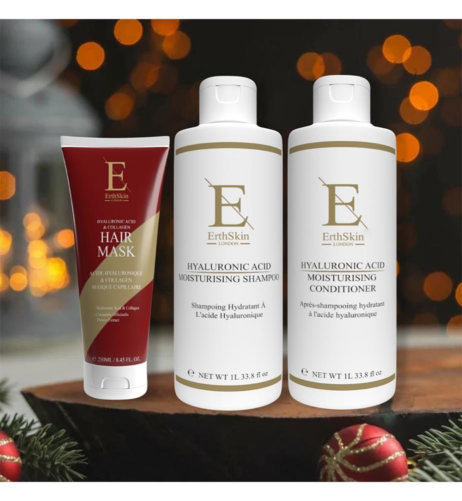 Shampooing hydratant à l'acide hyaluronique 1L + Après-shampooing hydratant à l'acide hyaluronique 1L + Masque capillaire 250 ml