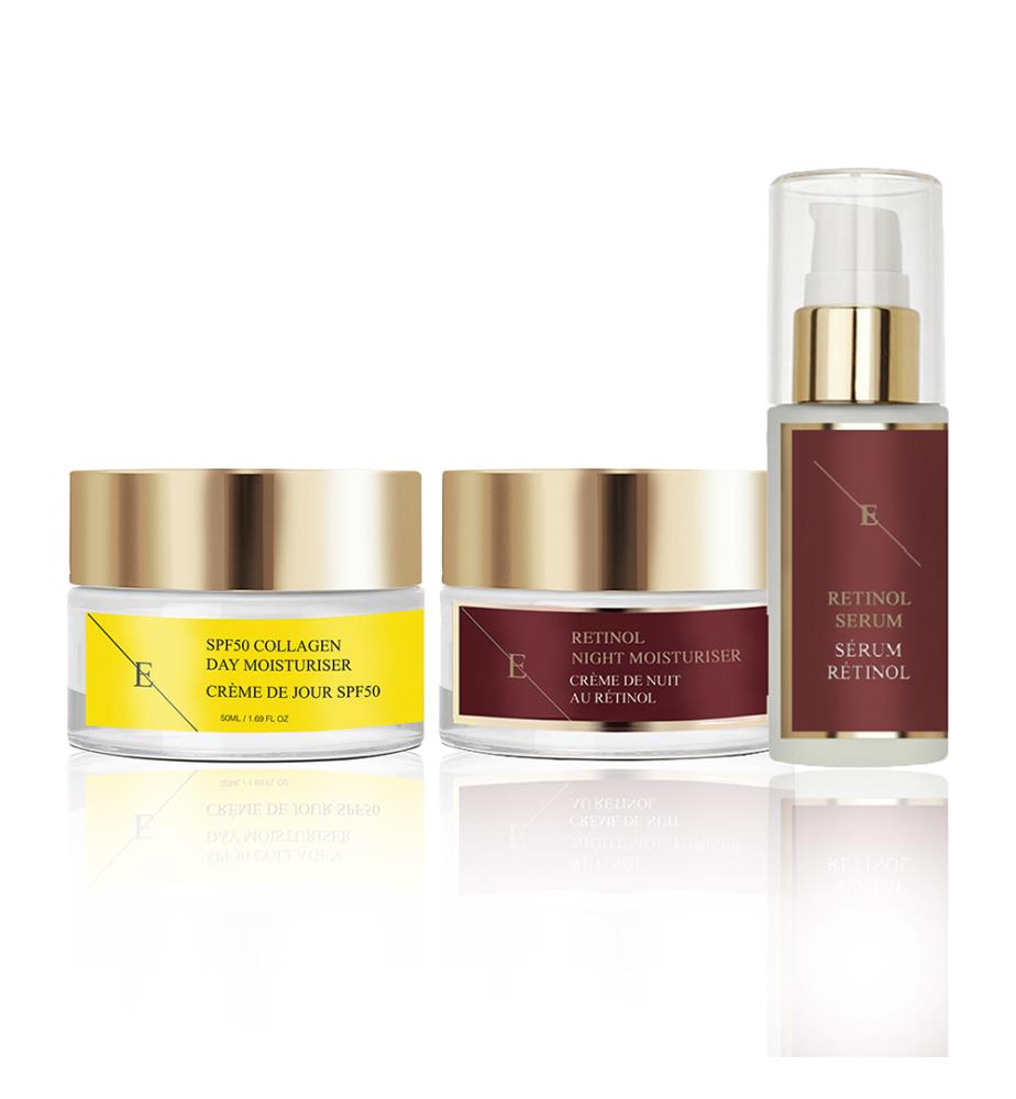 Sérum au rétinol 30 ml + Crème hydratante de nuit au rétinol 50 ml + Crème de jour au collagène SPF50 50 ml