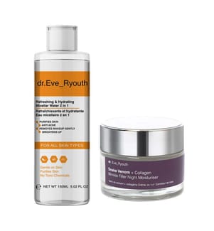 Eau micellaire rafraîchissante et hydratante 2 en 1 et Hydratant de nuit au venin de serpent et au collagène pour combler les rides - 150 ml + 50 ml
