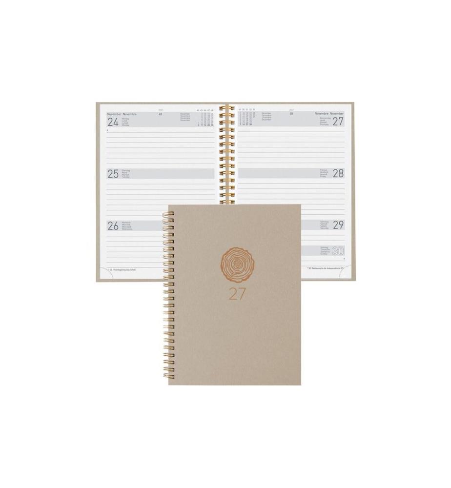 Biella Geschäftsagenda Dispo Term Natural Wire-O Blume, 2027, Beige