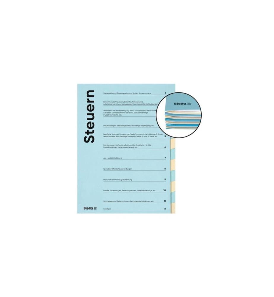 Biella Steuermappe A4 12-teilig, Blau; Beige