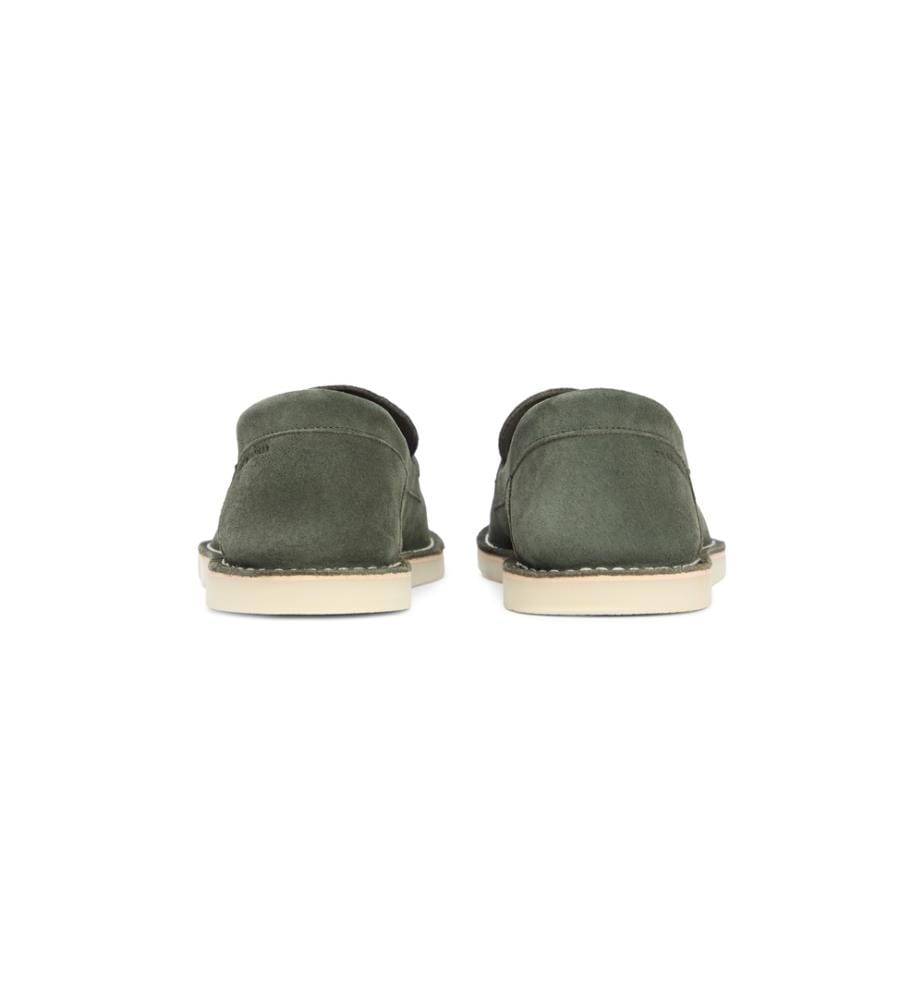 Suede loafers with stitching and logo - Olive Green
