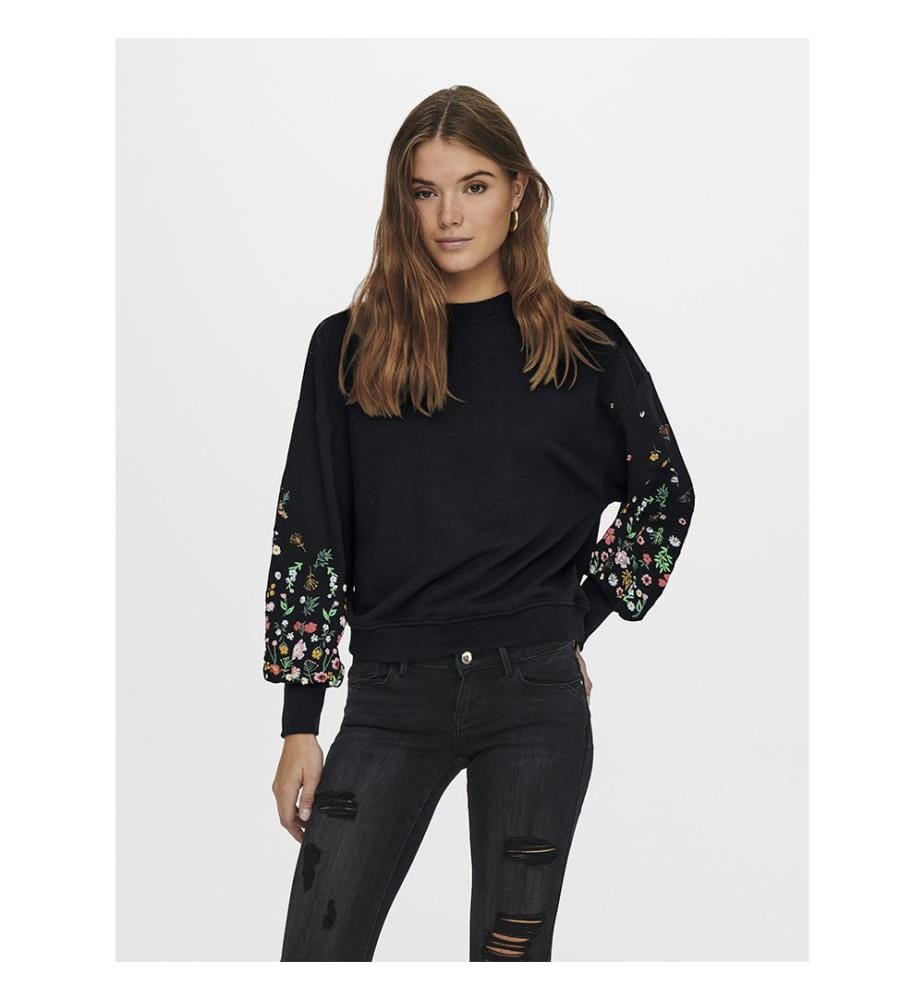 Sweatshirt - Black Sleeve Flower