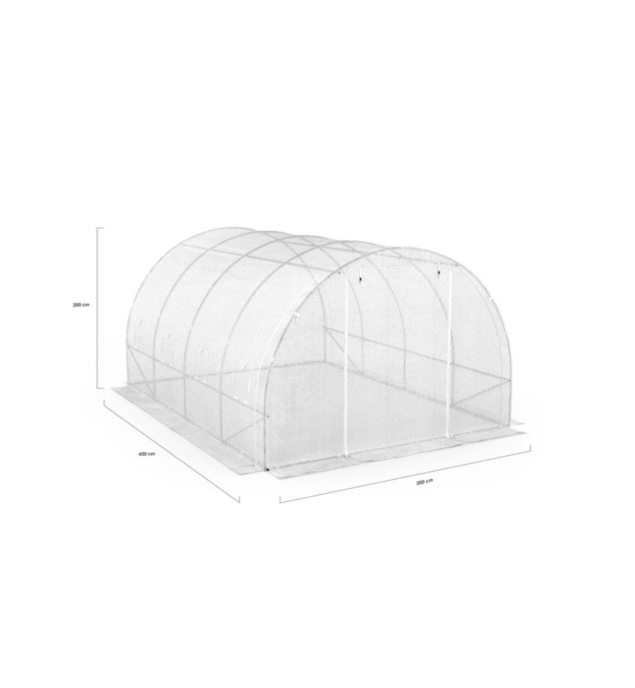 Tunnelgewächshaus für den Garten 12m² weiss verstärkte Plane 130 gr/m² - Ganzjahresprogramm - Transparent