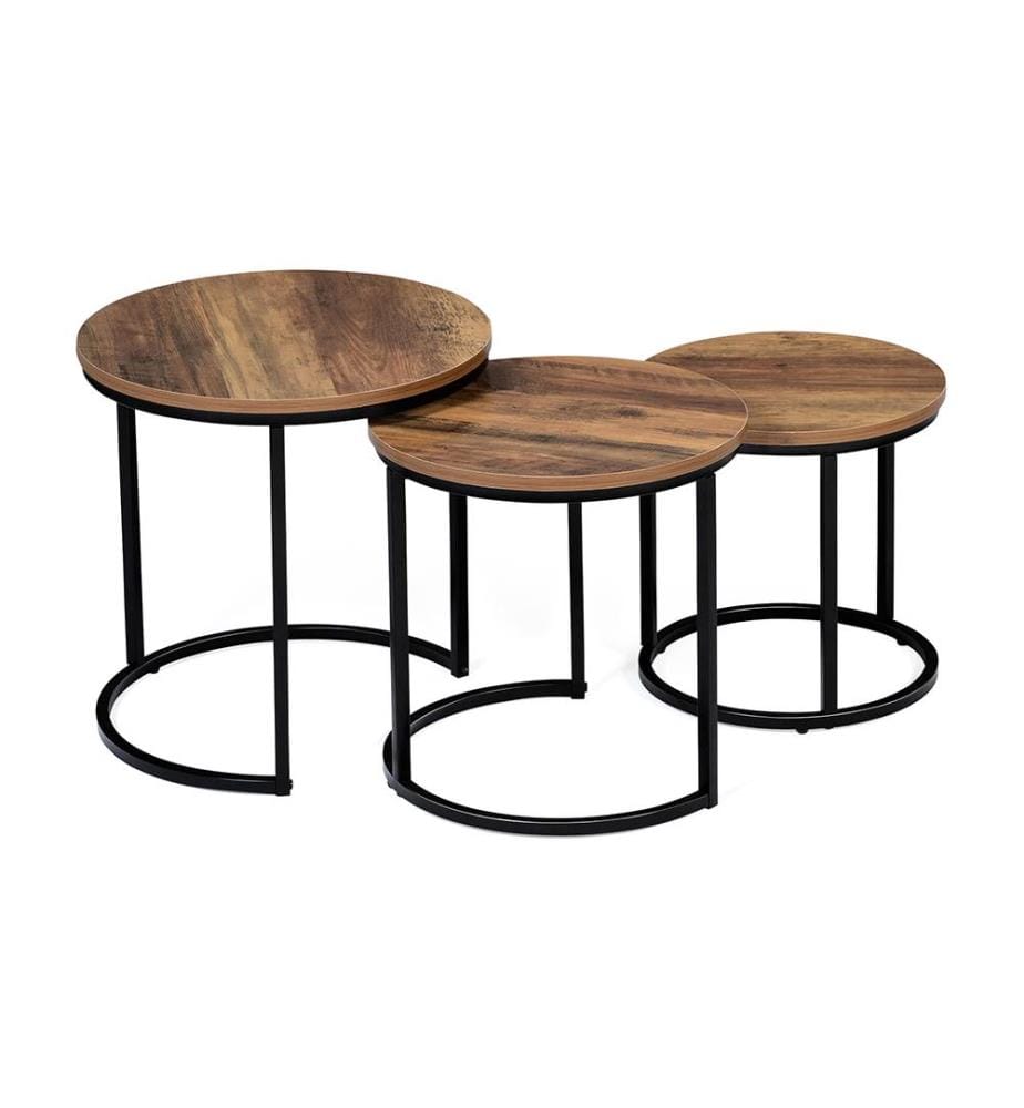 3er-Set Elize Couchtische - Schwarz & Hellbraun