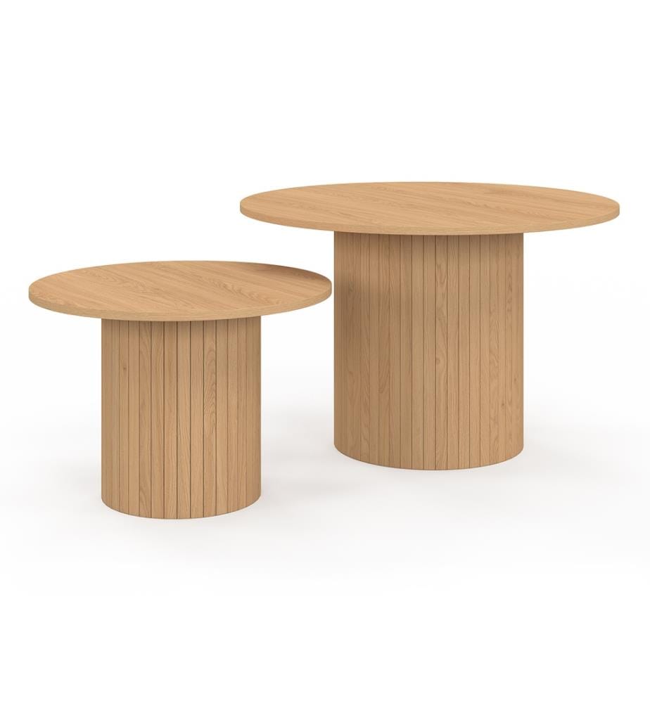 2er-Set runder Couchtisch Alvar aus Holz und Lattenfüssen