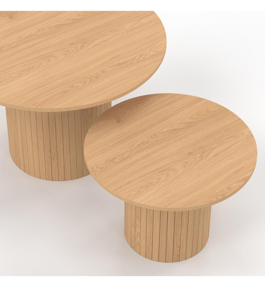 2er-Set runder Couchtisch Alvar aus Holz und Lattenfüssen