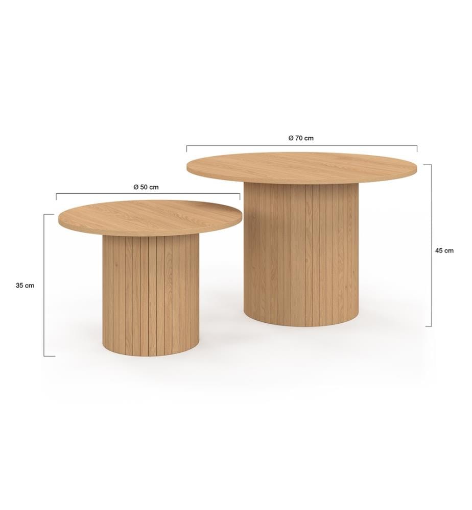 2er-Set runder Couchtisch Alvar aus Holz und Lattenfüssen