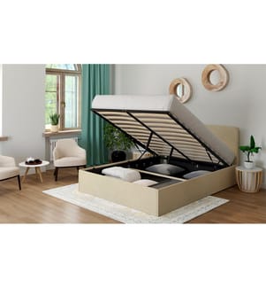 Velours-Truhenbett mit abgerundetem Kopfteil Louise 140 x 190 cm - Beige